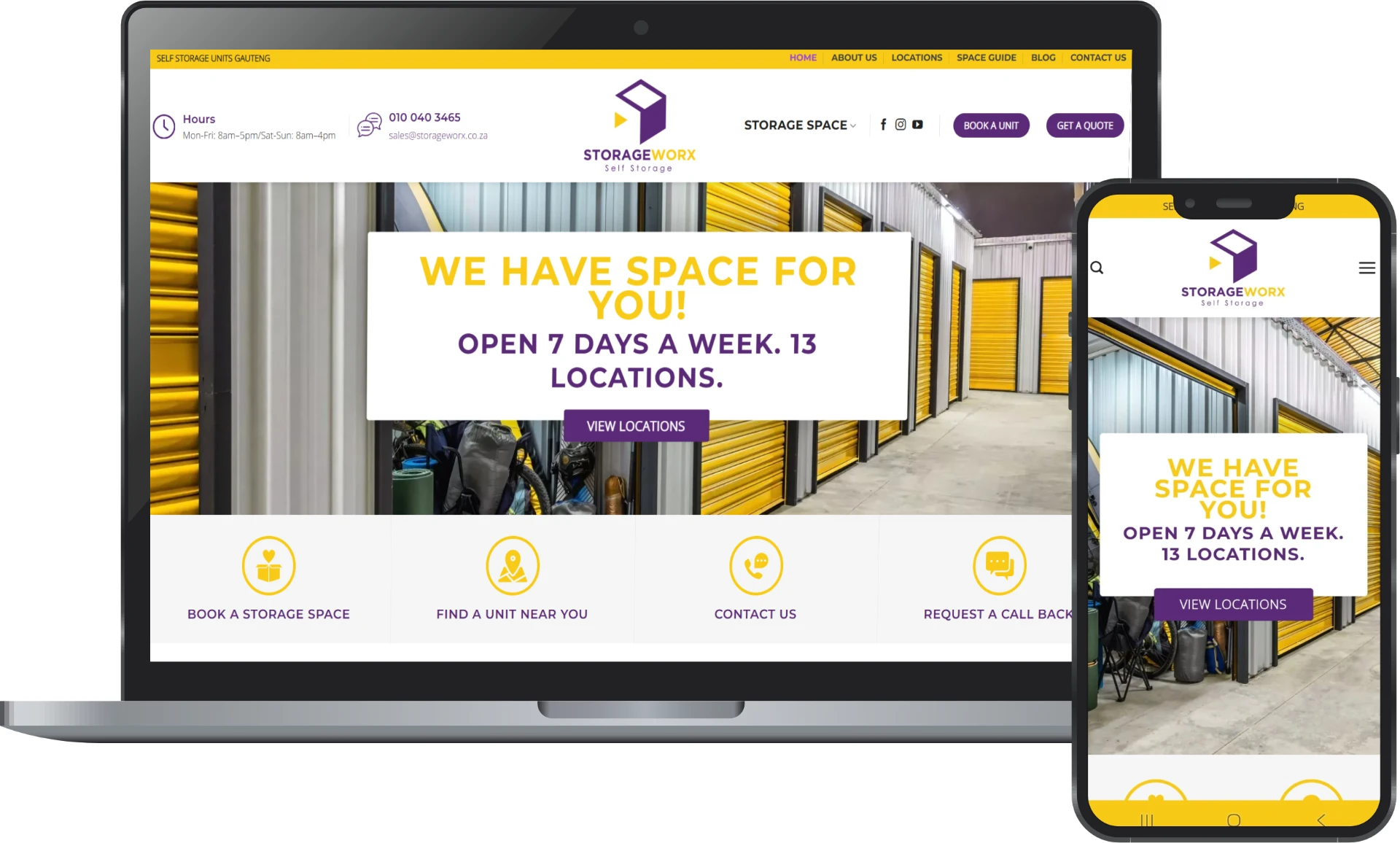 Storageworx desktop and mobile views